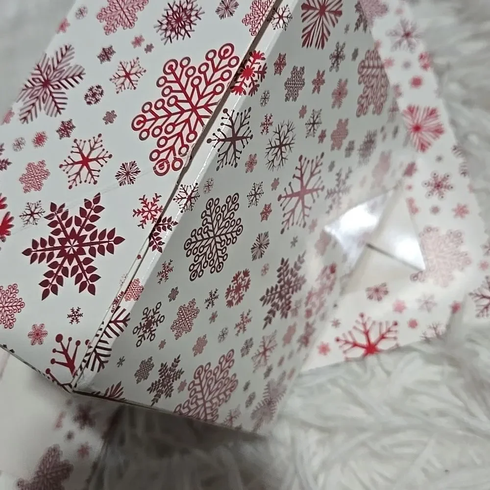 Festive Snowflake Gift Boxes 3 Red White Clear Window Mini